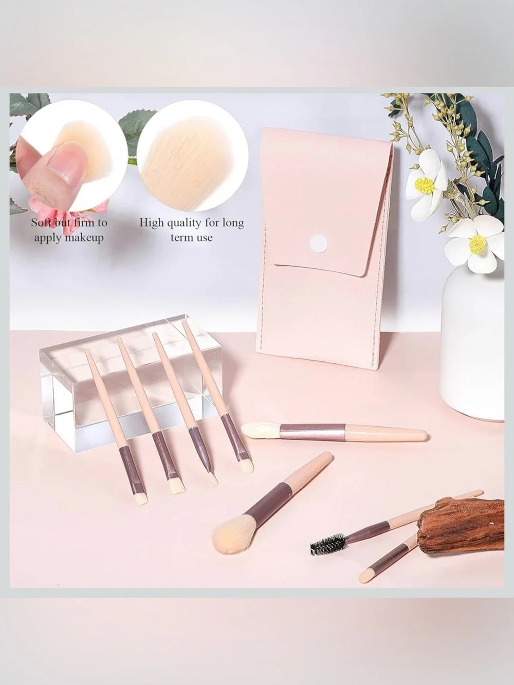 8-piece Travel Makeup Brush Set with Carry Case, Pink, Blush